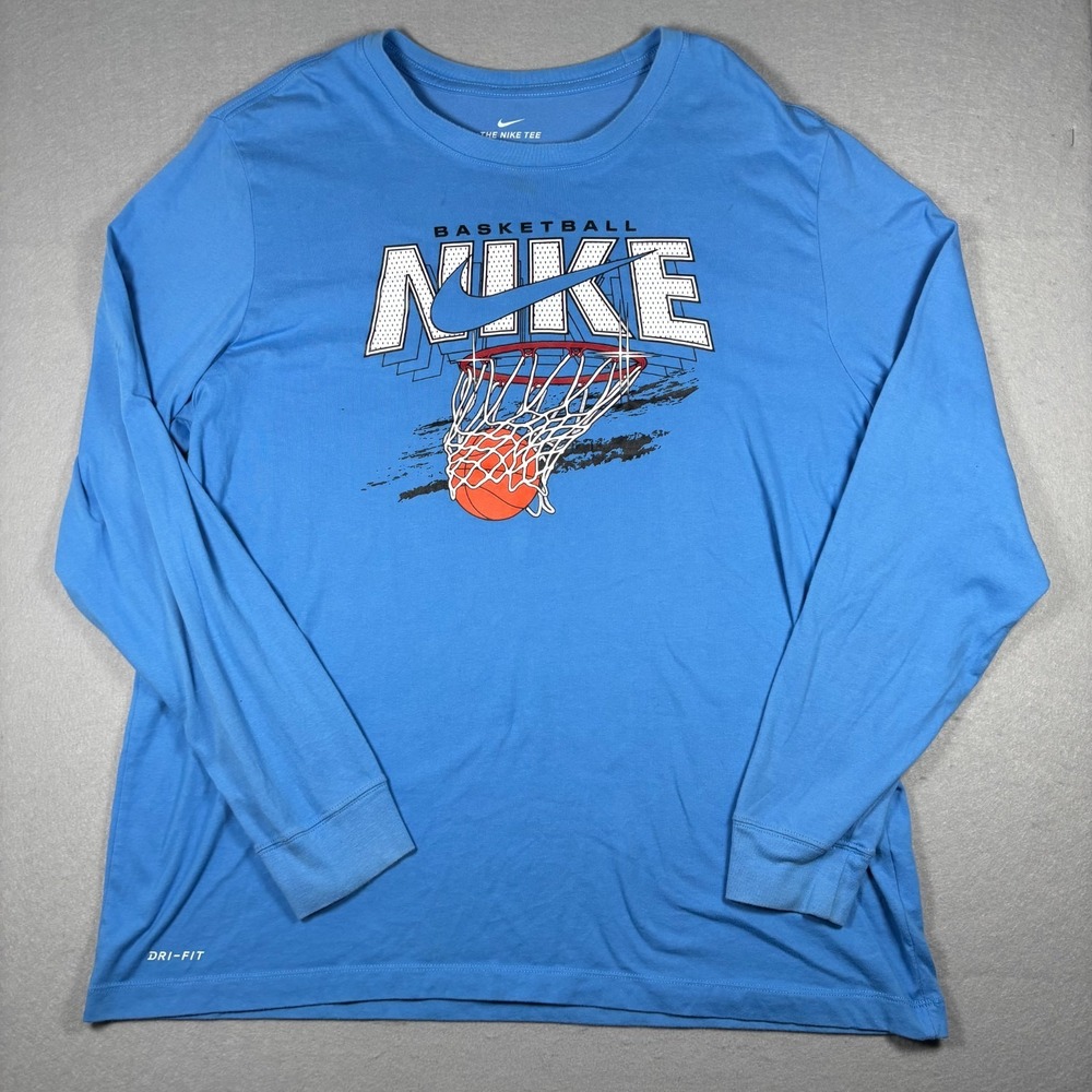 Nike Men's Long Sleeve Shirt Size XXL Blue Basketball The Nike Tee Dri-Fit